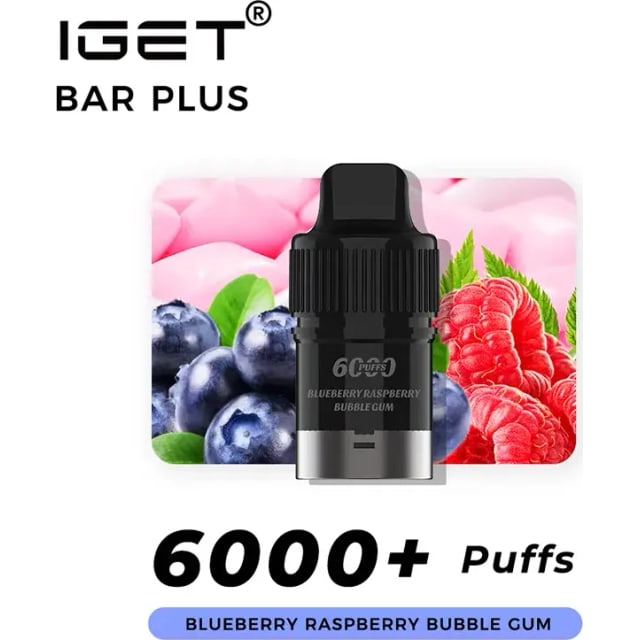 IGET Bar Plus Pod Blueberry Raspberry Bubble Gum disposable vape, Blueberry Raspberry Bubble Gum flavour, Australia